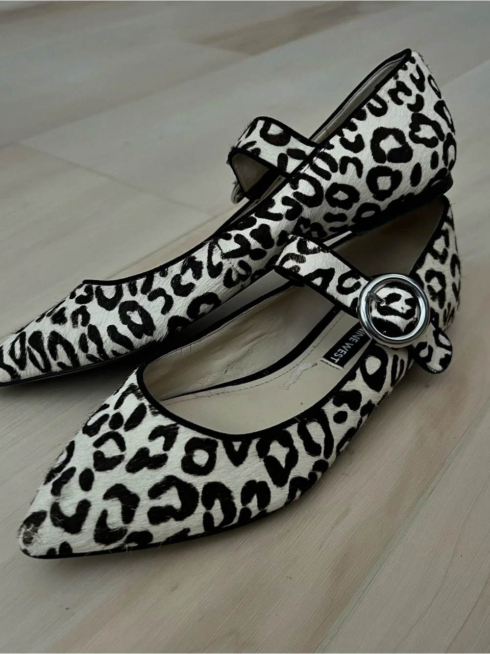 Animal Print Mary Jane Flats in Black & White